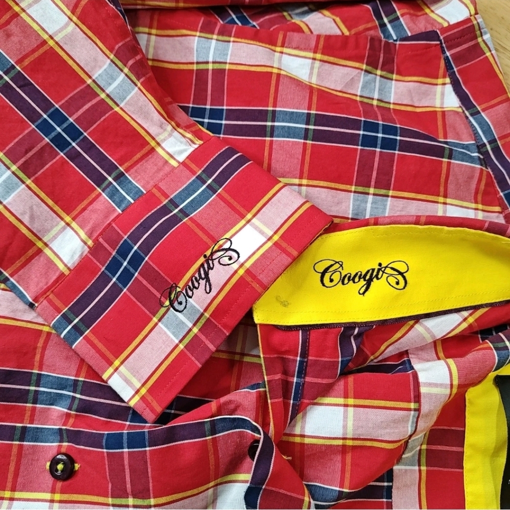 Coogi Luxe Flip Cuffs Dress Shirt 4X Red Patriot Plaid Heritage 90s Hip Hop Y2K - Picture 5 of 12